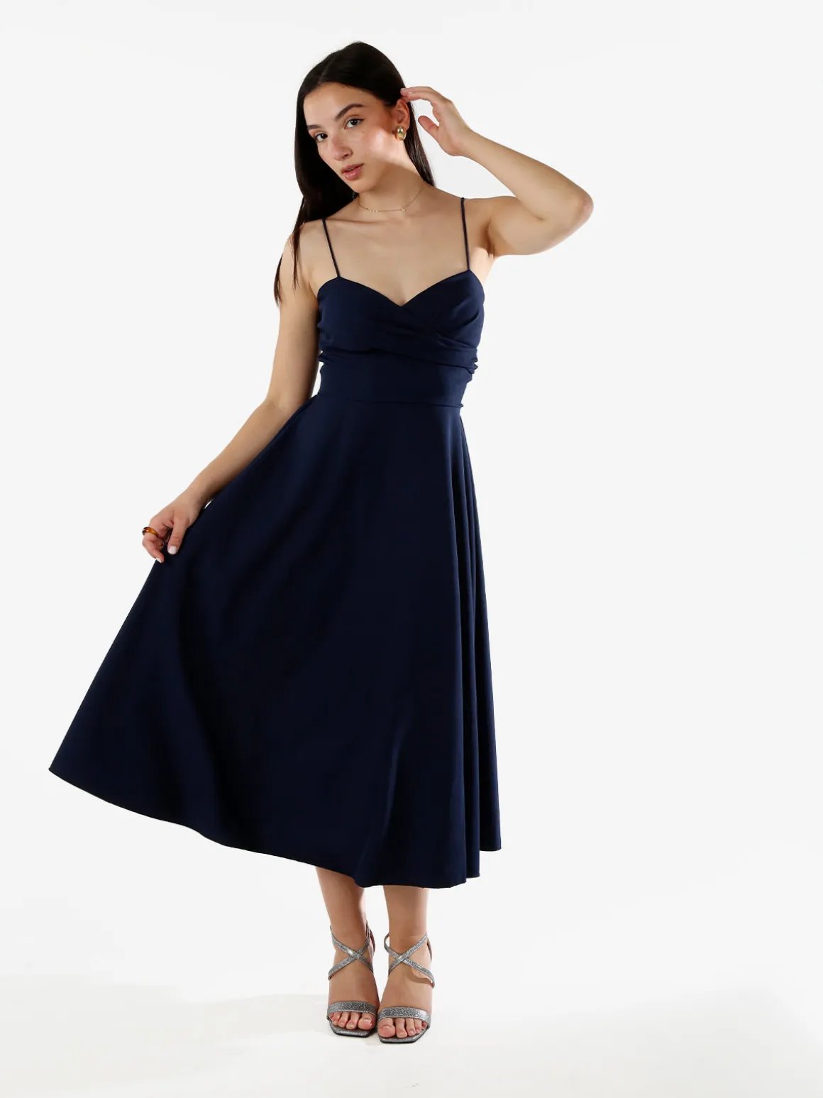 Solada Abito donna svasato con spalline sottili e coppe imbottite - blu scuro