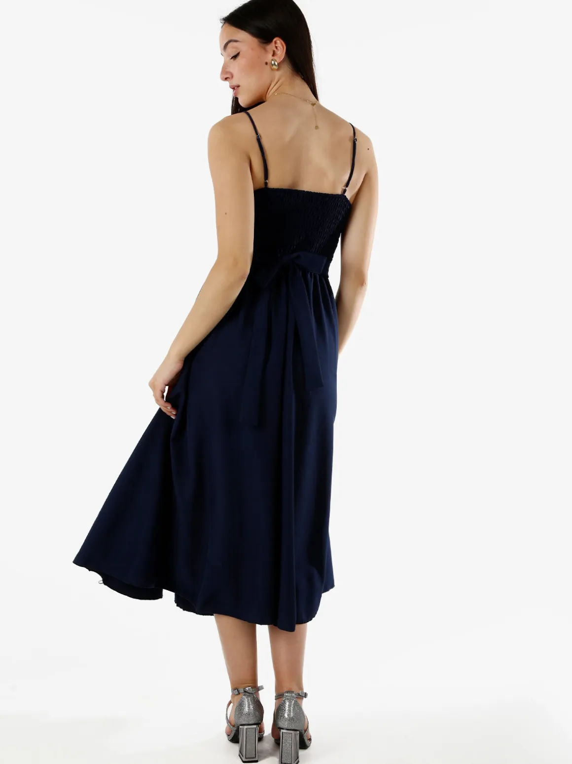 Solada Abito donna svasato con spalline sottili e coppe imbottite - blu scuro