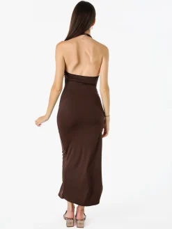 Solada Abito elegante da donna con spalle scoperte e spacco laterale - moro