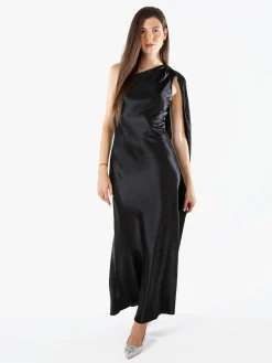 Solada Abito elegante da donna monospalla con stola incorporata - nero