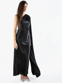 Solada Abito elegante da donna monospalla con stola incorporata - nero