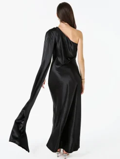 Solada Abito elegante da donna monospalla con stola incorporata - nero