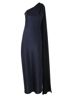 Solada Abito elegante da donna monospalla con stola incorporata - blu scuro
