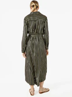 Solada Abito lungo a camicia con maniche lunghe e stampa a righe - nero