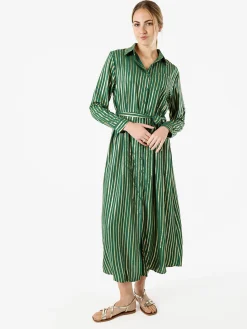 Solada Abito lungo a camicia con maniche lunghe e stampa a righe - verde