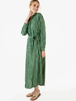 Solada Abito lungo a camicia con maniche lunghe e stampa a righe - verde