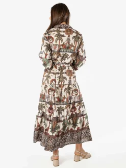 Solada Abito lungo da donna a camicia con stampe e maniche a 3/4 - marrone