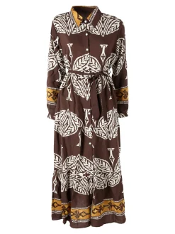 Solada Abito lungo da donna a camicia con stampe - marrone