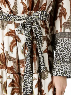 Solada Abito lungo da donna a camicia con stampe e maniche a 3/4 - nero