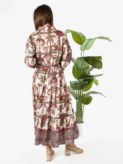 Solada Abito lungo da donna a camicia con stampe e maniche a 3/4 - rosa