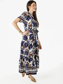 Solada Abito lungo da donna a camicia con maniche corte - blu