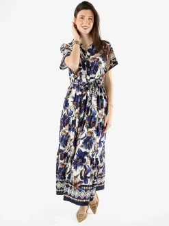 Solada Abito lungo da donna a camicia con maniche corte - blu