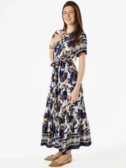 Solada Abito lungo da donna a camicia con maniche corte - blu