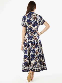 Solada Abito lungo da donna a camicia con maniche corte - blu