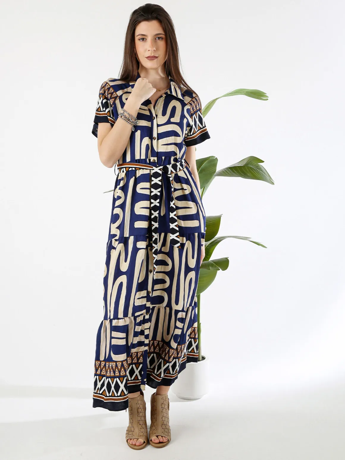 Solada Abito lungo da donna a camicia con maniche corte - blu