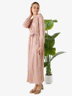 Solada Abito lungo da donna a maniche lunghe con stampa a righe dorate - rosa