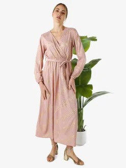 Solada Abito lungo da donna a maniche lunghe con stampa a righe dorate - rosa