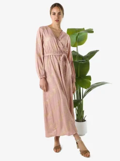 Solada Abito lungo da donna a maniche lunghe con stampa a righe dorate - rosa