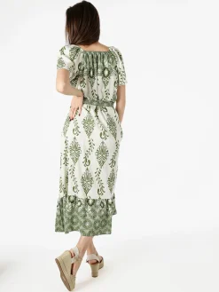Solada Abito lungo da donna a maniche corte con scollo a V - verde