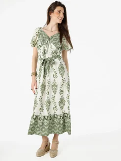 Solada Abito lungo da donna a maniche corte con scollo a V - verde