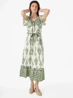 Solada Abito lungo da donna a maniche corte con scollo a V - verde