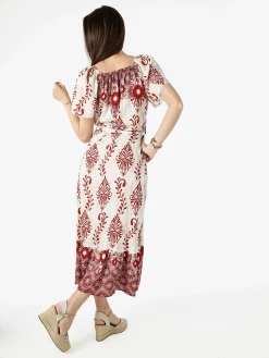 Solada Abito lungo da donna a maniche corte con scollo a V - rosso