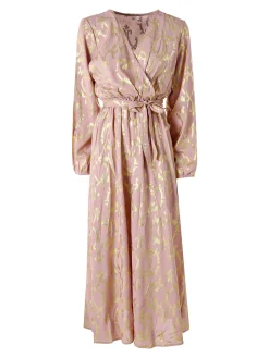 Solada Abito lungo da donna a maniche lunghe con stampe e scollo a V - rosa