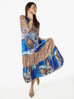 Solada Abito lungo da donna con stampe colorate e maniche a 3/4 - blu