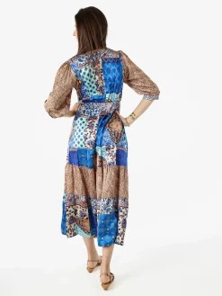 Solada Abito lungo da donna con stampe colorate e maniche a 3/4 - blu