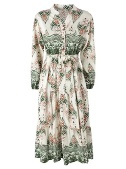 Solada Abito lungo da donna con stampe e maniche lunghe - verde