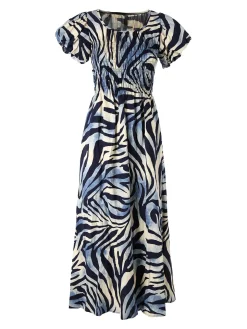 Solada Abito lungo da donna con maniche corte a palloncino - blu
