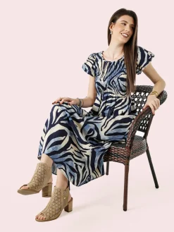 Solada Abito lungo da donna con maniche corte a palloncino - blu