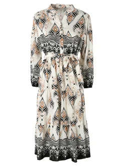 Solada Abito lungo da donna con stampe e maniche lunghe - nero