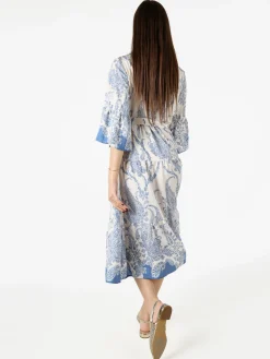 Solada Abito lungo da donna con stampe e maniche corte a campana - azzurro