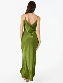 Solada Abito lungo da donna effetto raso con spalline sottili - verde
