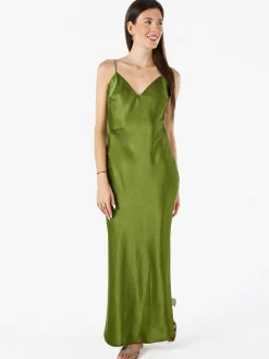 Solada Abito lungo da donna effetto raso con spalline sottili - verde