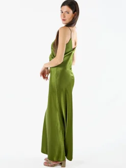 Solada Abito lungo da donna effetto raso con spalline sottili - verde