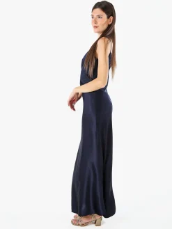 Solada Abito lungo da donna effetto raso con spalline sottili - blu scuro