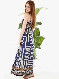 Solada Abito lungo da donna in viscosa con stampe e spalline strette - blu