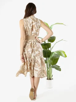 Solada Abito lungo da donna smanicato con stampe floreali - beige