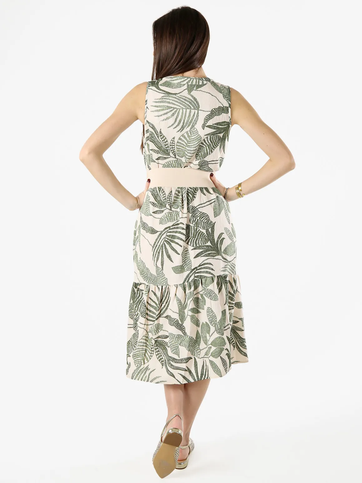 Solada Abito lungo da donna smanicato con stampe floreali - verde