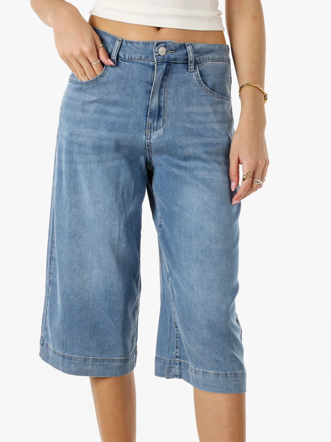 Solada Bermuda da donna in jeans a gamba larga - jeans