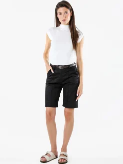 Solada Bermuda donna a vita alta con gamba larga e cintura - nero