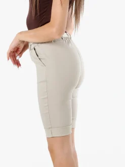 Solada Bermuda donna in tessuto elasticizzato con cintura in corda - beige