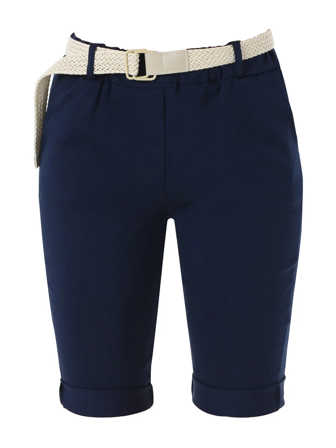 Solada Bermuda donna in tessuto elasticizzato con cintura in corda - blu