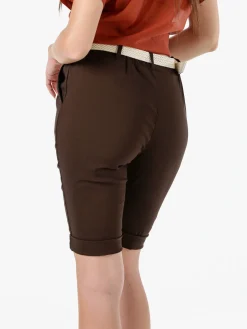 Solada Bermuda donna in tessuto elasticizzato con cintura in corda - moro