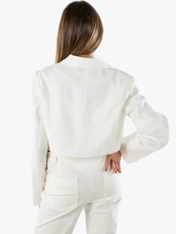 Solada Blazer cropped da donna con bottone e scollo a V - bianco