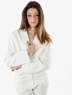Solada Blazer cropped da donna con bottone e scollo a V - bianco