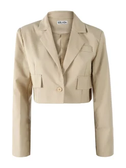 Solada Blazer cropped da donna con bottone e scollo a V - beige