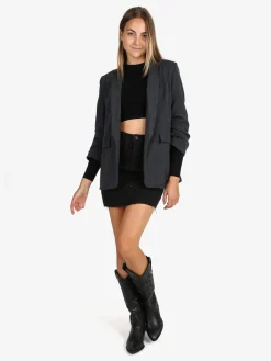 Solada Blazer donna aperto con maniche arricciate - grigio scuro